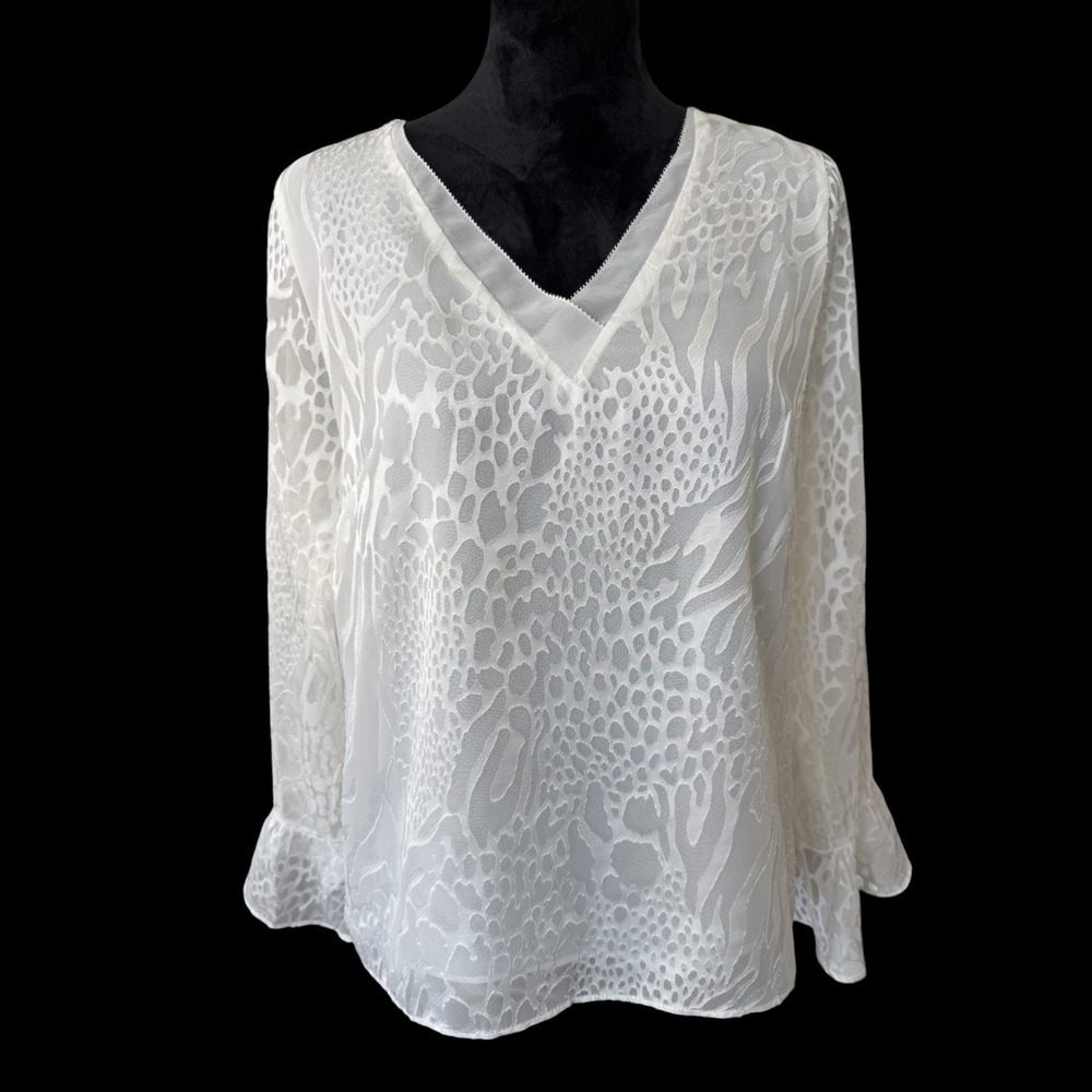 White House Black Market Feminine Romantic Ruffle Long Sleeve Lined Blouse S